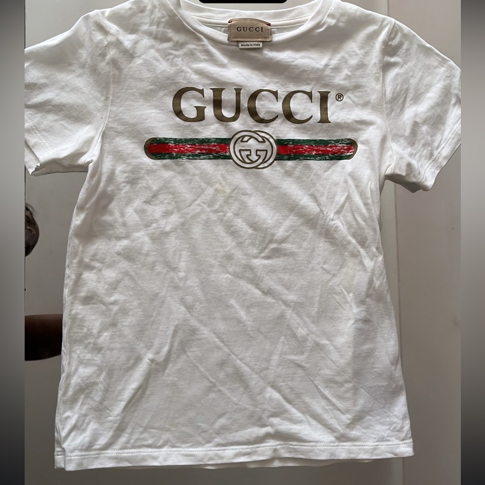 Gucci Kids White Tee with Red and Green Stripe